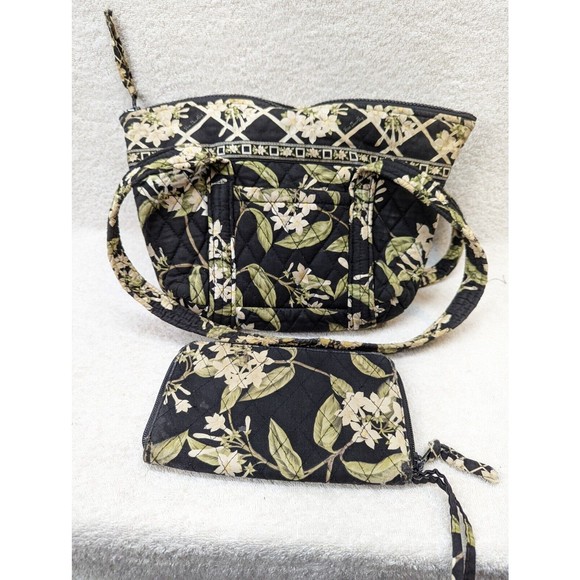 VERA BRADLEY Jasmine Black White Green Floral Purse & Wallet Retired Pattern - Picture 1 of 4